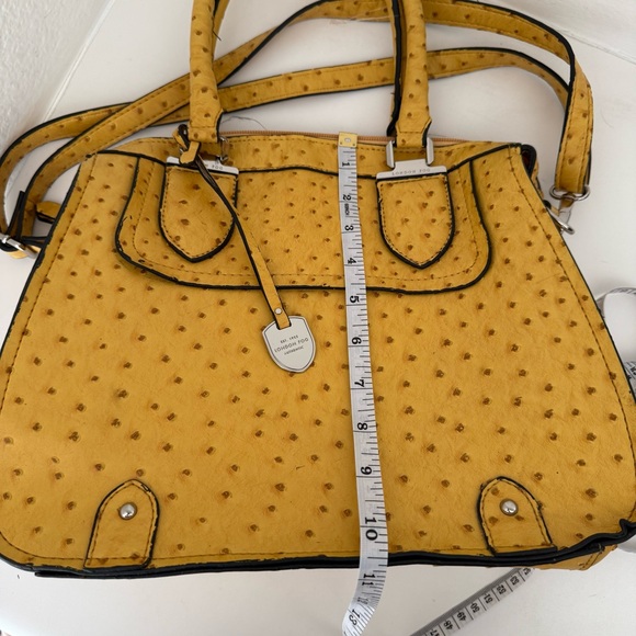 London Fog Yellow Faux Ostrich Satchel Crossbody Bag